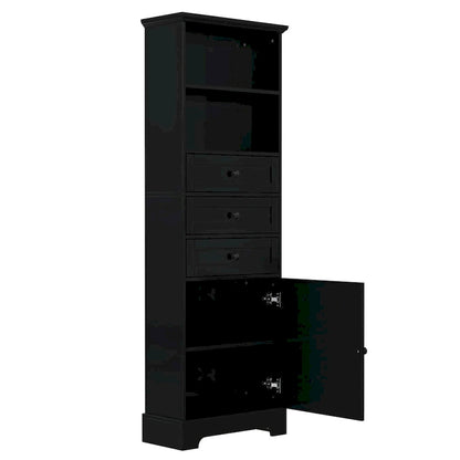 Tall Storage Cabinet with 3 Drawers and Adjustable Shelves for Bathroom