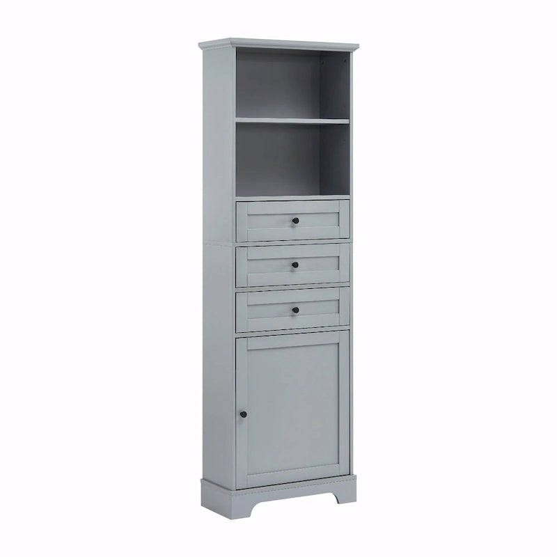 Tall Storage Cabinet with 3 Drawers and Adjustable Shelves for Bathroom