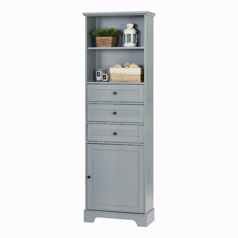 Tall Storage Cabinet with 3 Drawers and Adjustable Shelves for Bathroom
