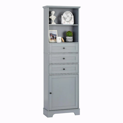 Tall Storage Cabinet with 3 Drawers and Adjustable Shelves for Bathroom