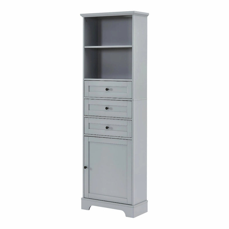 Tall Storage Cabinet with 3 Drawers and Adjustable Shelves for Bathroom