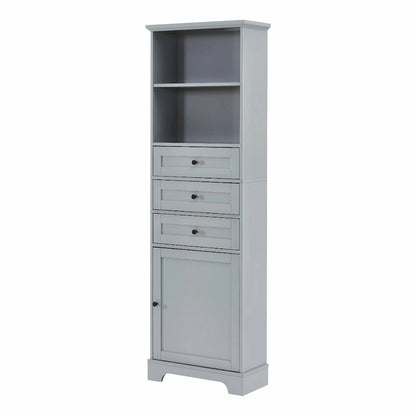 Tall Storage Cabinet with 3 Drawers and Adjustable Shelves for Bathroom