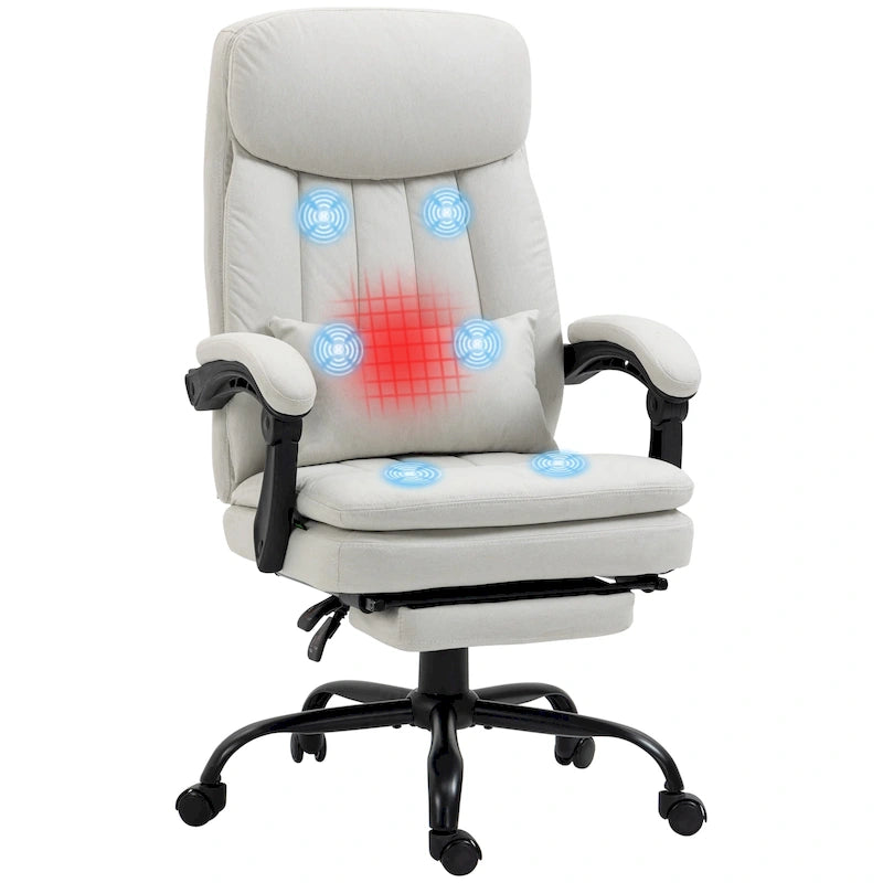 Microfibre Executive Massage Office Chair, Swivel Computer Desk Chair,Heated Reclining Computer Chair with Lumbar Support Pillow