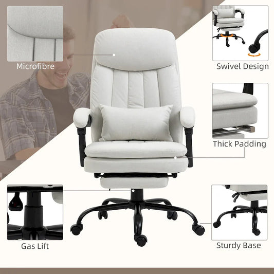 Microfibre Executive Massage Office Chair, Swivel Computer Desk Chair,Heated Reclining Computer Chair with Lumbar Support Pillow