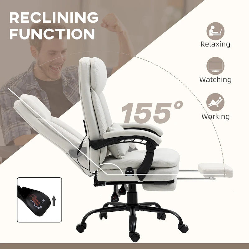 Microfibre Executive Massage Office Chair, Swivel Computer Desk Chair,Heated Reclining Computer Chair with Lumbar Support Pillow