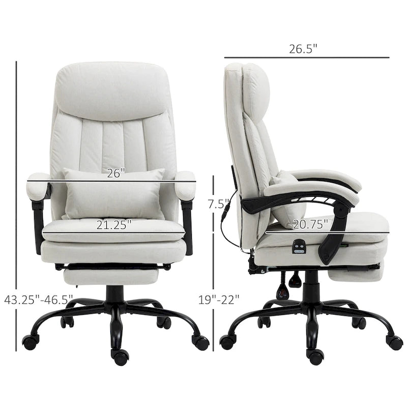 Microfibre Executive Massage Office Chair, Swivel Computer Desk Chair,Heated Reclining Computer Chair with Lumbar Support Pillow