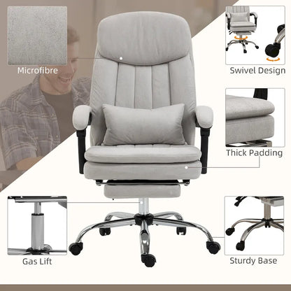 Microfibre Executive Massage Office Chair, Swivel Computer Desk Chair,Heated Reclining Computer Chair with Lumbar Support Pillow