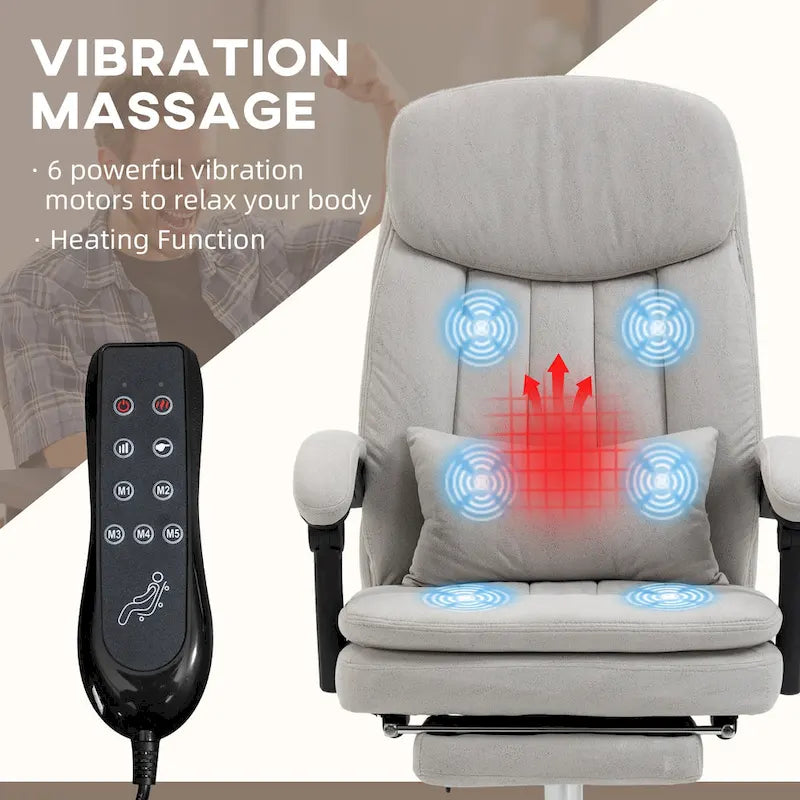 Microfibre Executive Massage Office Chair, Swivel Computer Desk Chair,Heated Reclining Computer Chair with Lumbar Support Pillow