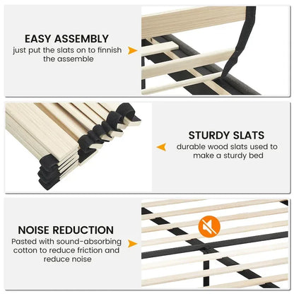 Bed Frame Upholstered Platform Bed with Adjustable Button Tufted & Nailhead Trim Headboard