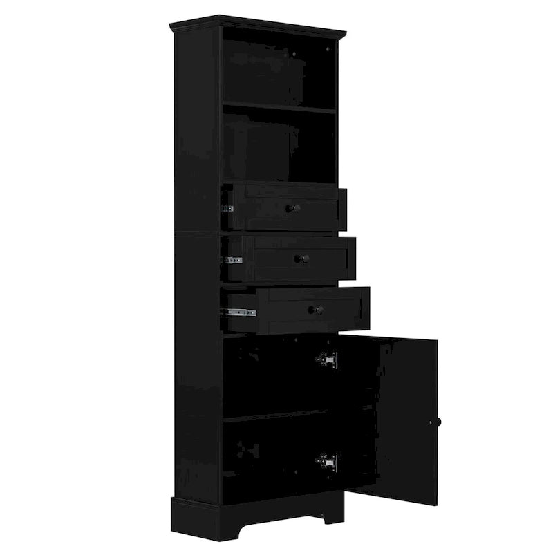 Black Tall Storage Cabinet with 3 Drawers and Adjustable Shelves for Bathroom,Study,Office and Interior