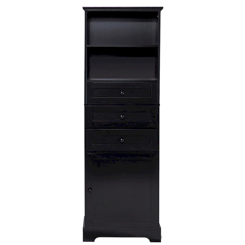 Black Tall Storage Cabinet with 3 Drawers and Adjustable Shelves for Bathroom,Study,Office and Interior