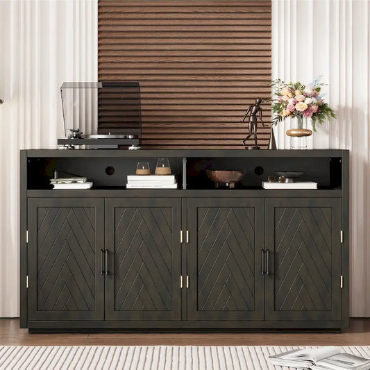 4-door Classic Sideboard with Open Storage and Adjustable Shelves