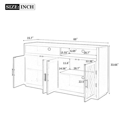 4-door Classic Sideboard with Open Storage and Adjustable Shelves