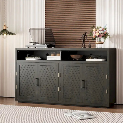 4-door Classic Sideboard with Open Storage and Adjustable Shelves