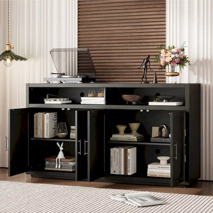 4-door Classic Sideboard with Open Storage and Adjustable Shelves