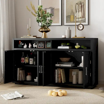 4-door Classic Sideboard with Open Storage and Adjustable Shelves