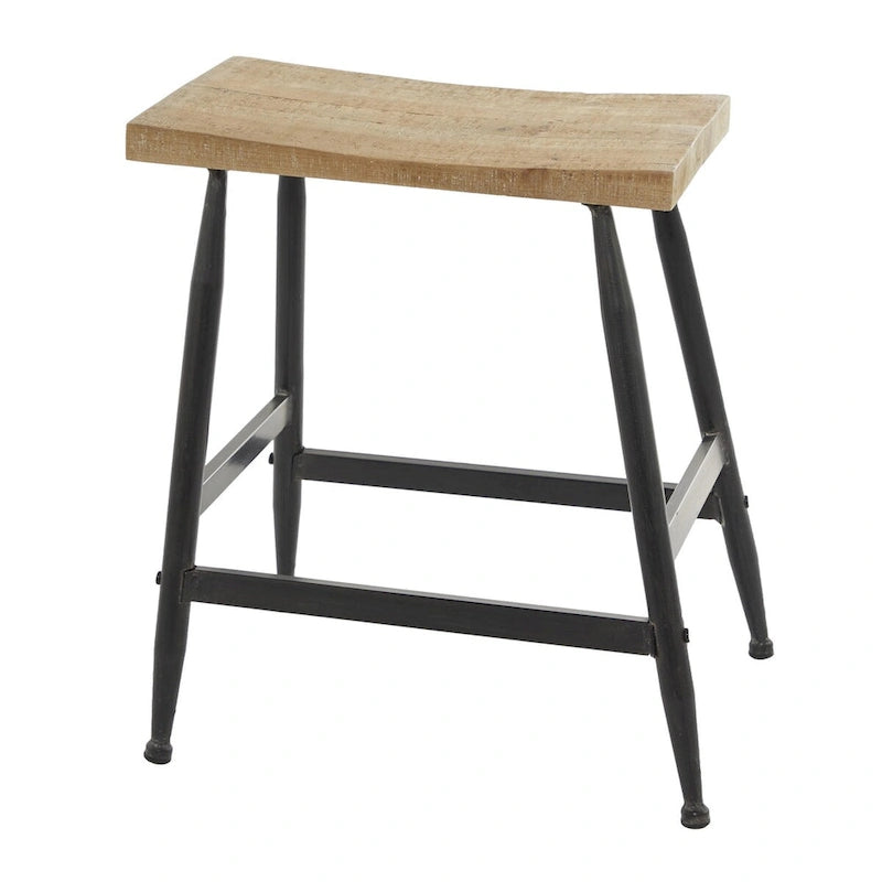 Metal Counter Stool with Brown Wood Top - Black - Roche River Decor