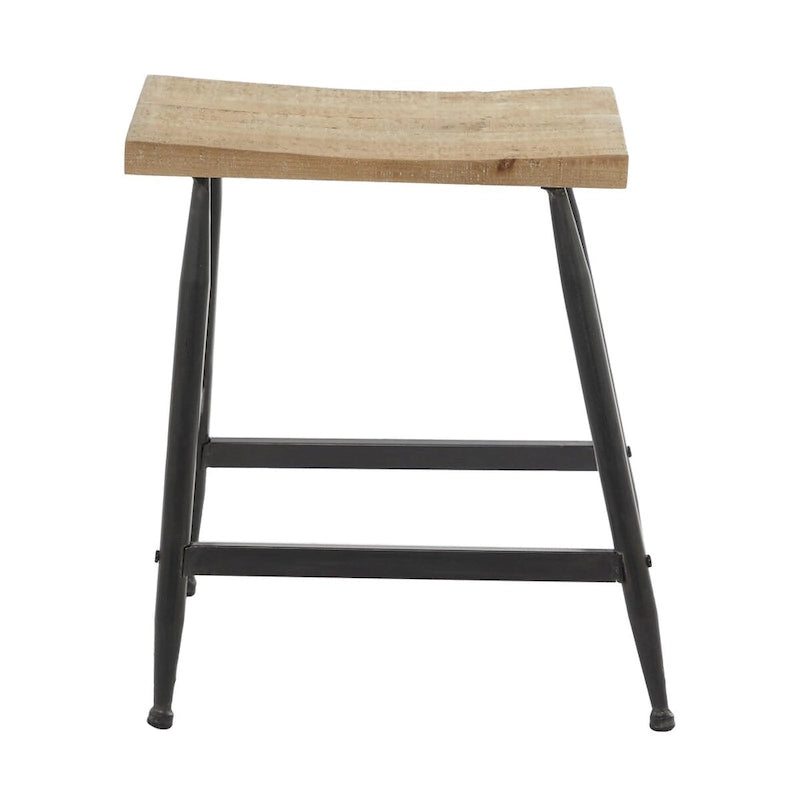 Metal Counter Stool with Brown Wood Top - Black - Roche River Decor