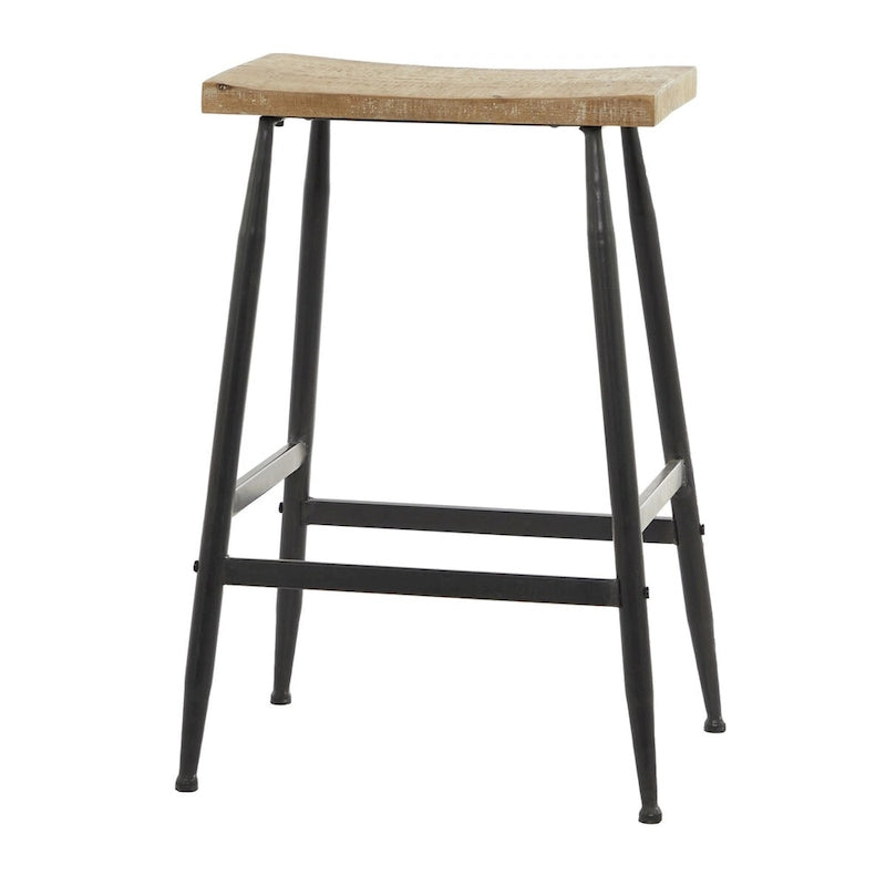 Metal Counter Stool with Brown Wood Top - Black - Roche River Decor