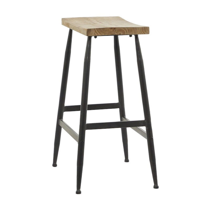 Metal Counter Stool with Brown Wood Top - Black - Roche River Decor