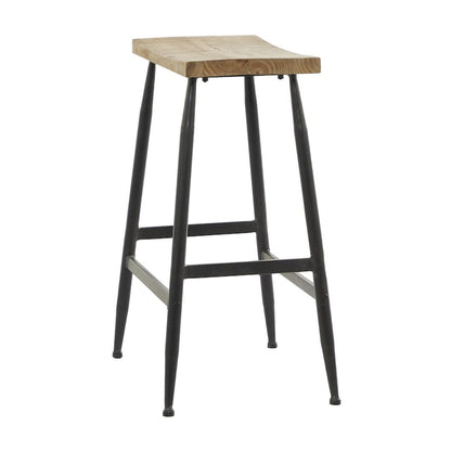 Metal Counter Stool with Brown Wood Top - Black - Roche River Decor