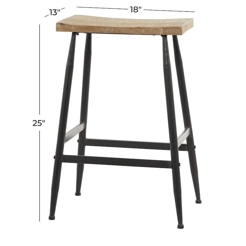 Metal Counter Stool with Brown Wood Top - Black - Roche River Decor